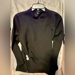 Elegant Ann Taylor Black Long Sleeve Top with Embellishment